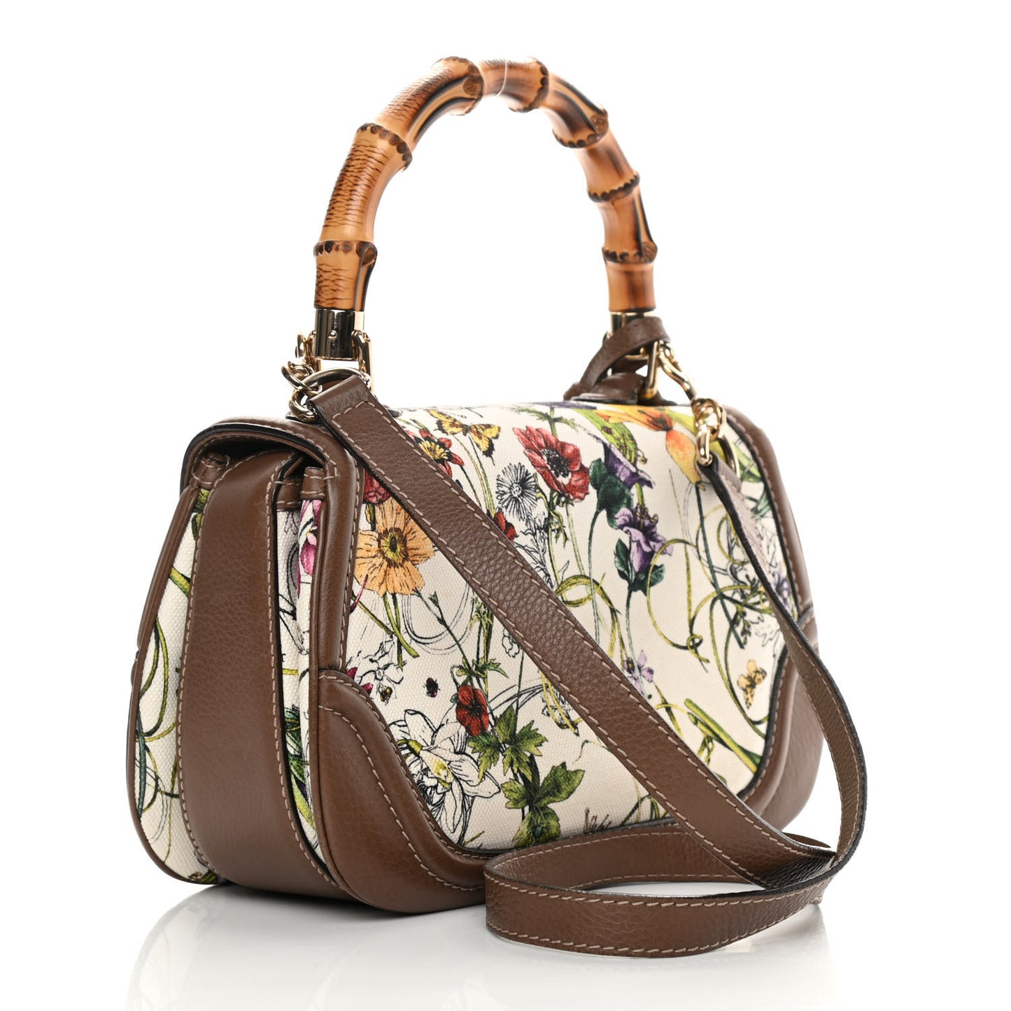 Flora Medium New Bamboo Top Handle Bag Dark Brown
