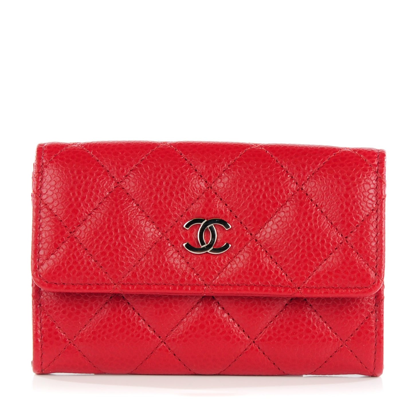 Caviar Quilted Flap Card Holder Red