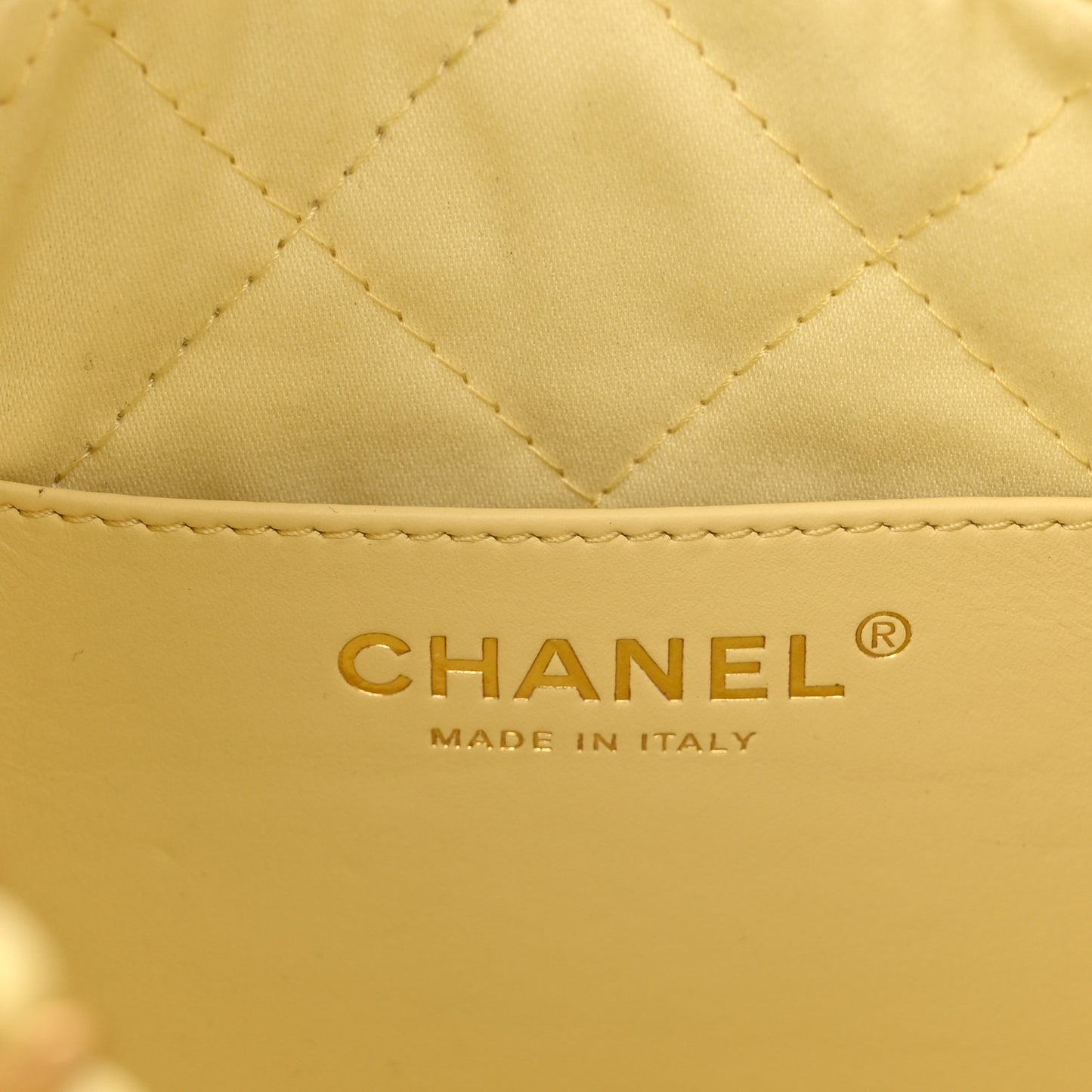 Shiny Calfskin Quilted Mini Chanel 22 Light Yellow