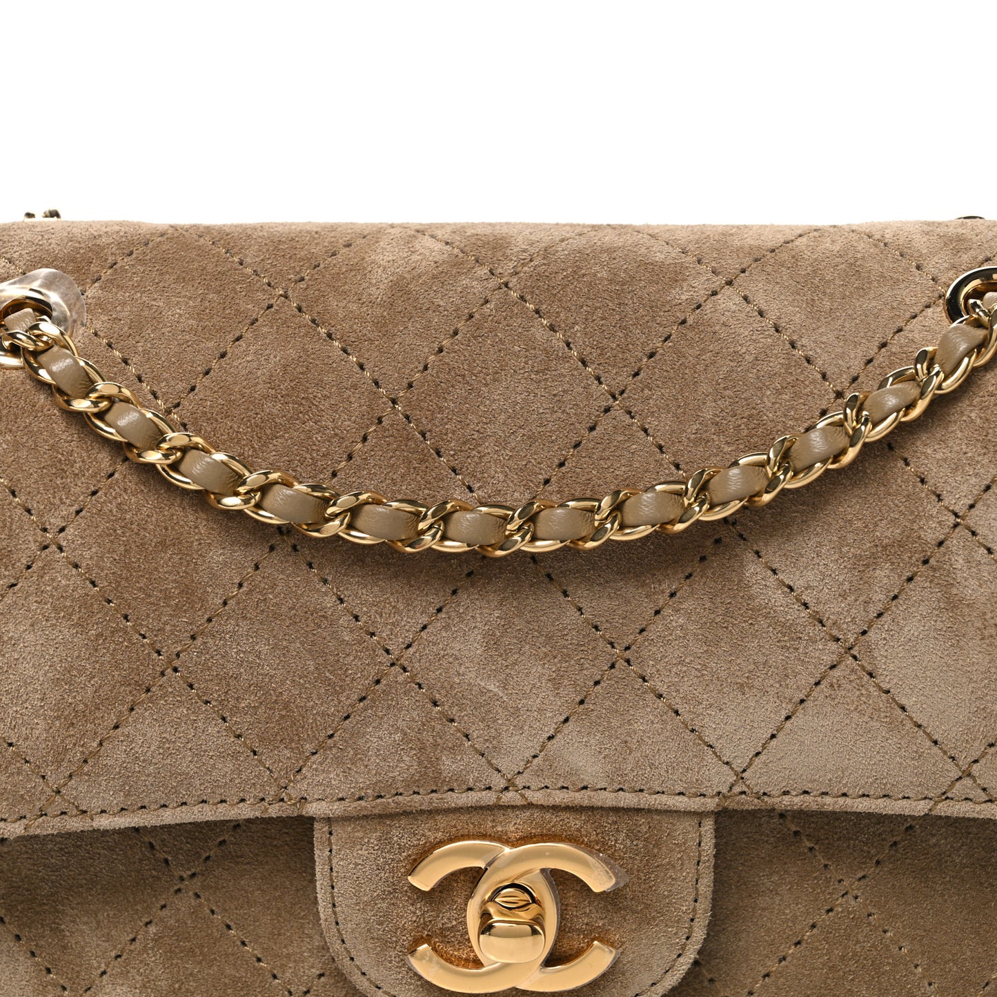 Suede Calfskin Mini Souplissimo Maxi Flap Dark Beige