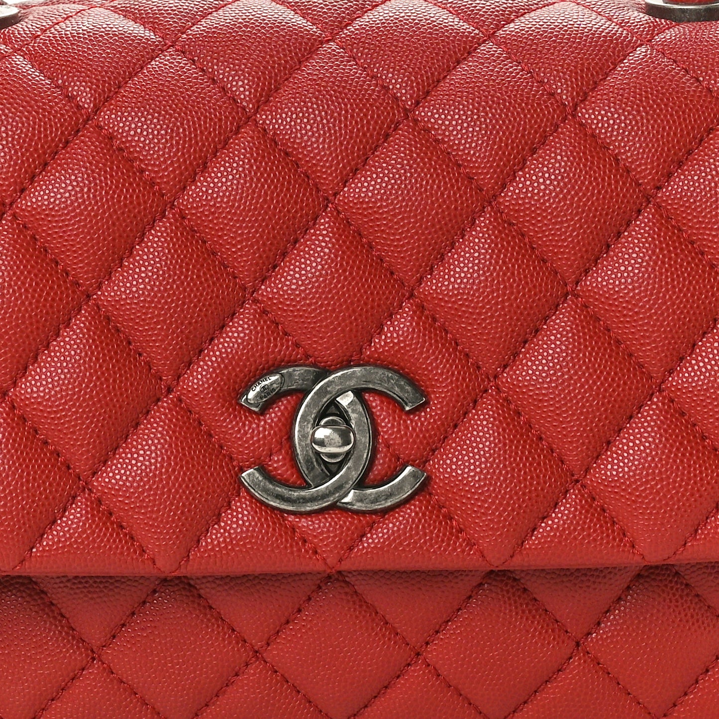 Caviar Quilted Small Coco Handle Flap Red