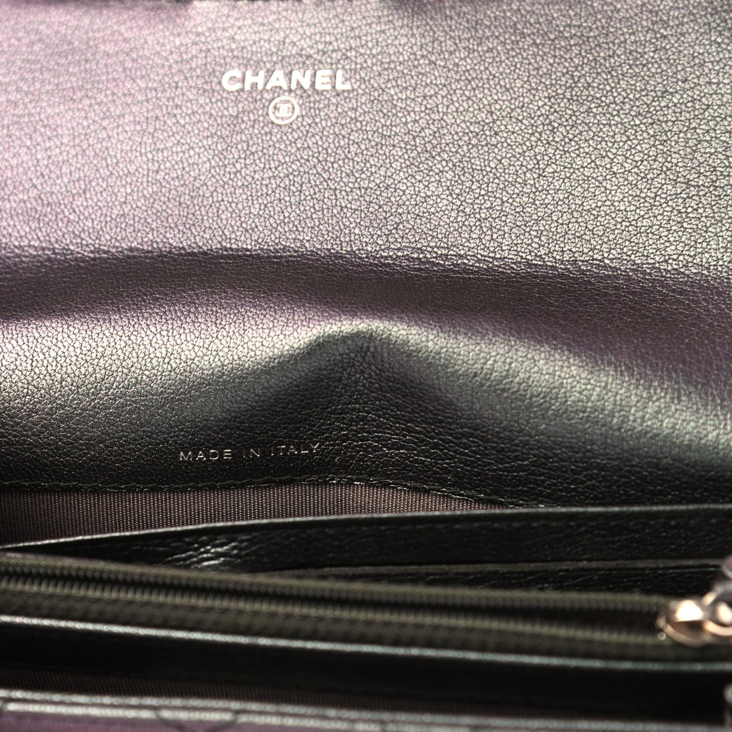 Iridescent Goatskin Quilted Large Flap Wallet Purple