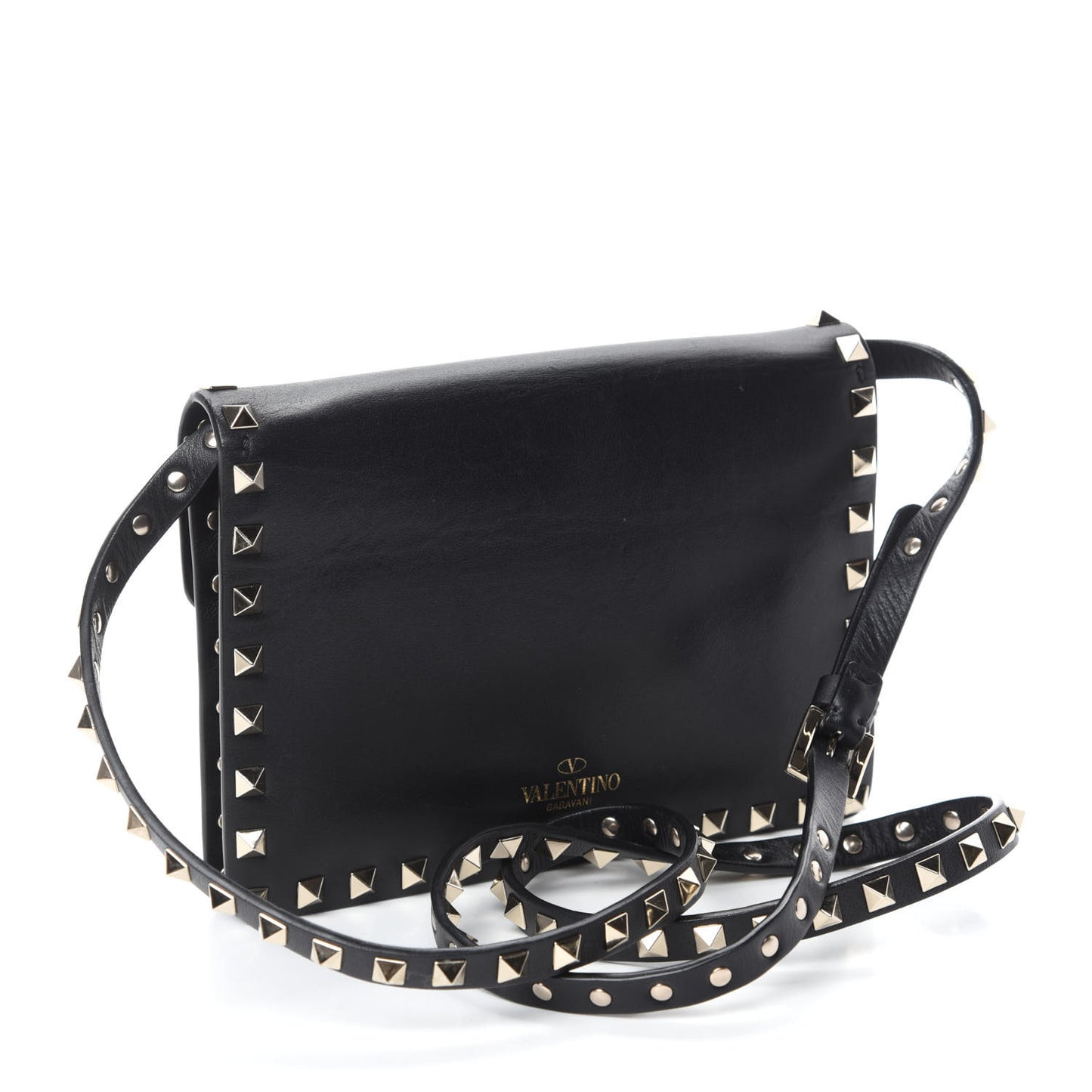 Vitello Rockstud Shoulder Flap Bag Black