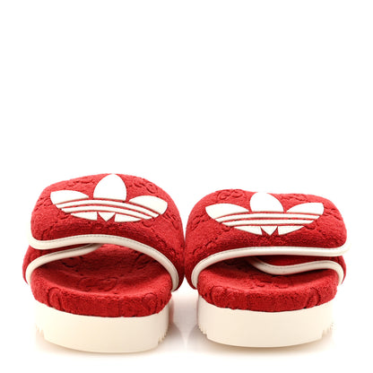Gucci X ADIDAS Terry Cloth GG Monogram Womens Platform Sandals 37 Maple Red Off White 3 of 9