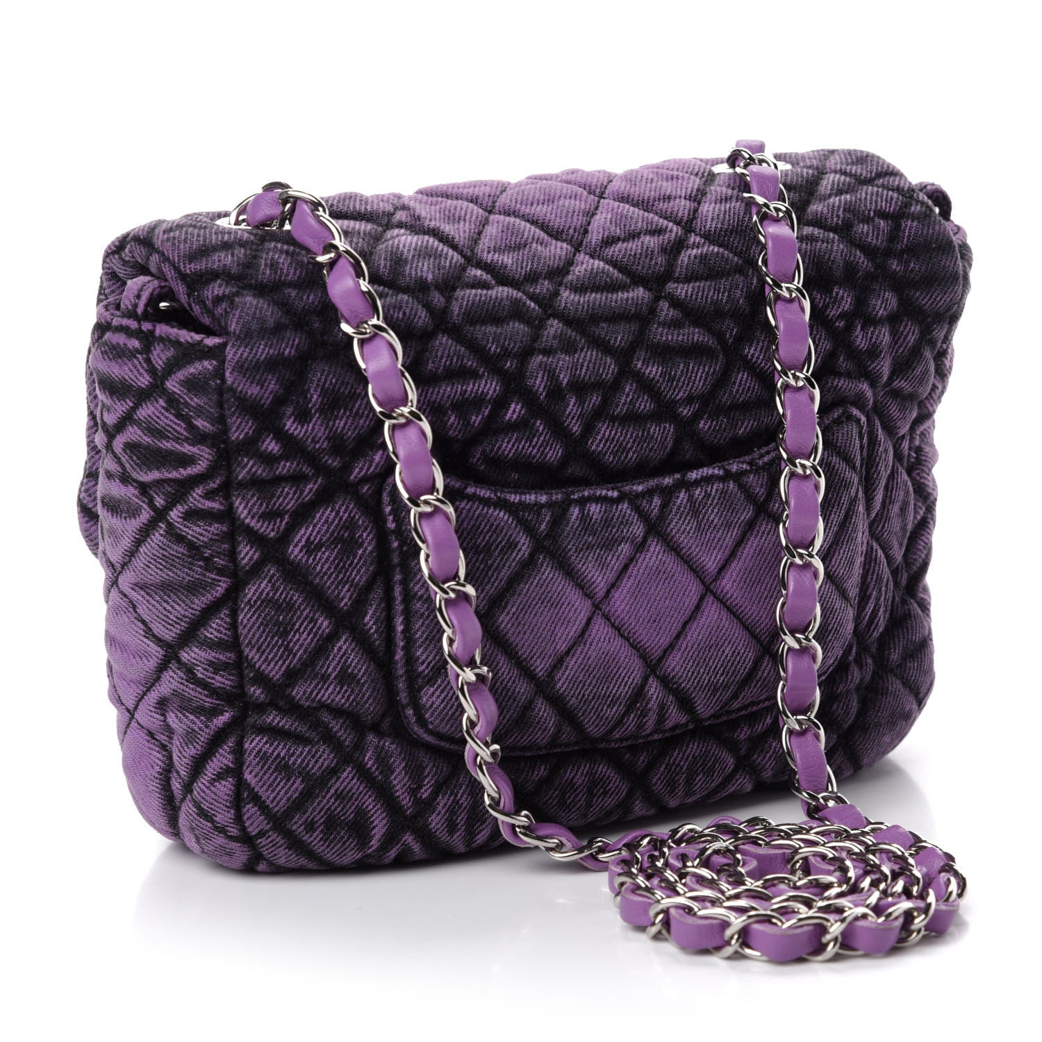 Chanel Washed Denim Quilted Small Denimpression Flap Violet Purple Black 3 of 10