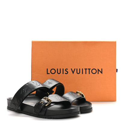 Louis Vuitton Lambskin Embossed Monogram Bom Dia Flat Mule Sandals 38 Black 10 of 10