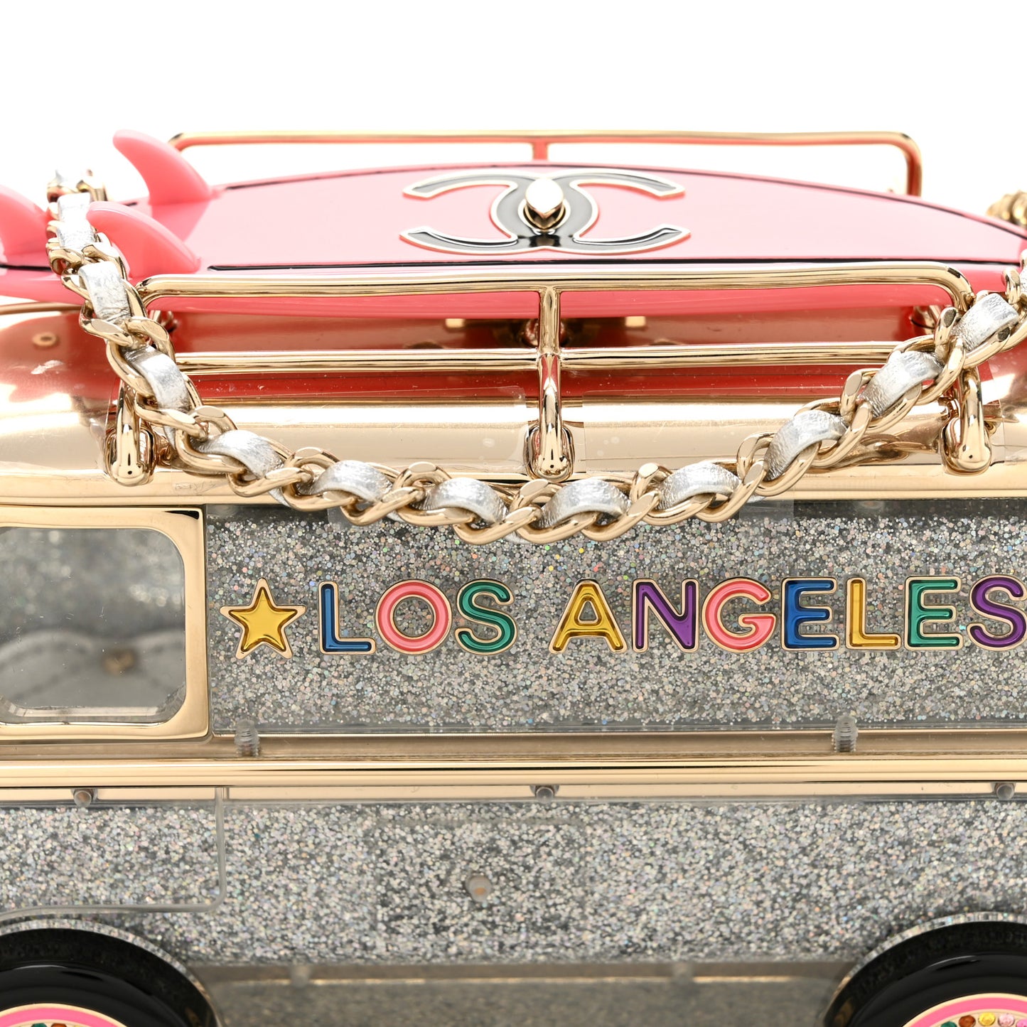 Plexiglass Crystal Glitter Los Angeles Mini Van Minaudiere Silver Gold Pink