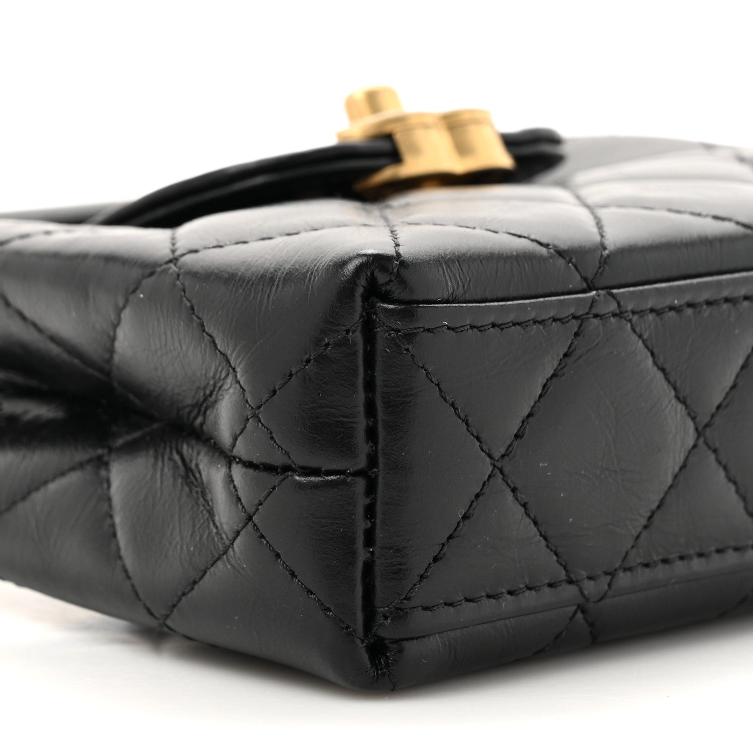Chanel Shiny Aged Calfskin Quilted Mini Nano Kelly Shopper Black 9 of 10