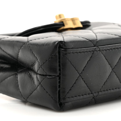 Chanel Shiny Aged Calfskin Quilted Mini Nano Kelly Shopper Black 9 of 10