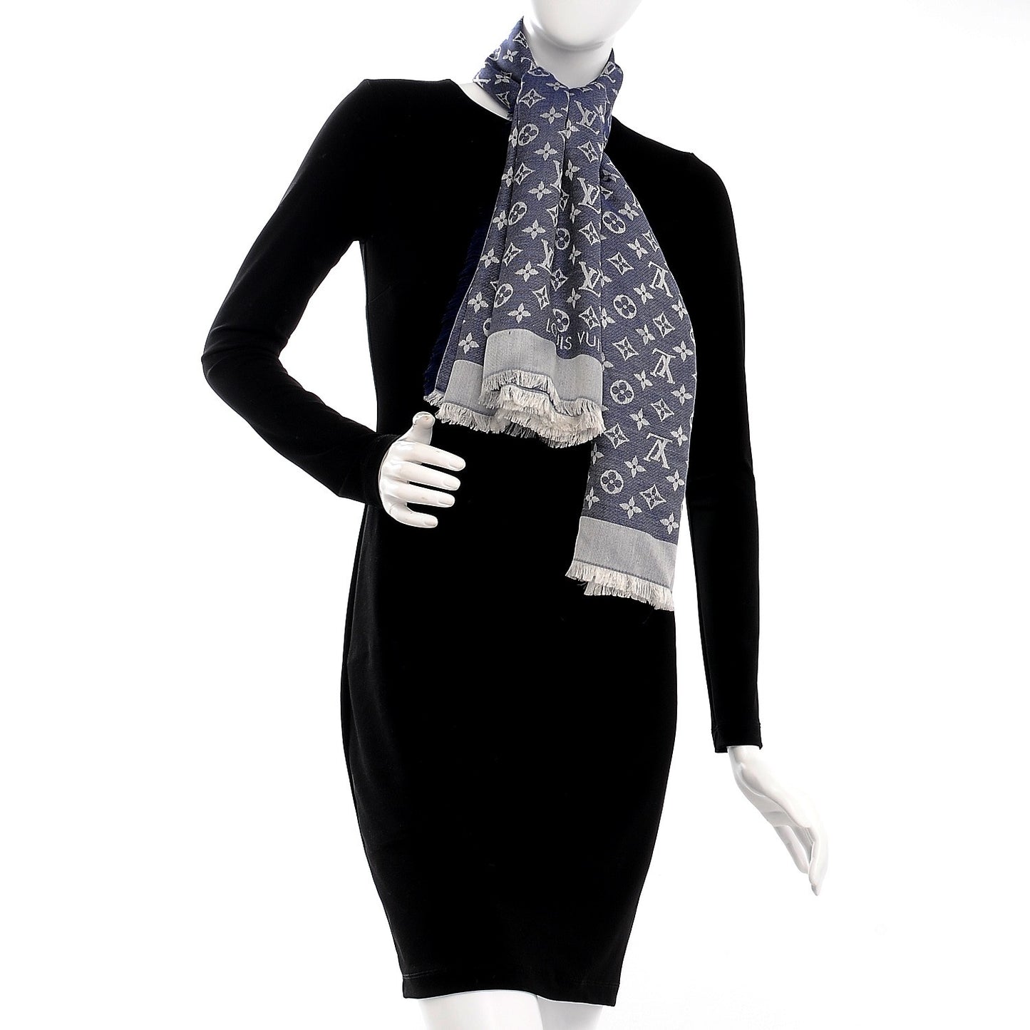 Silk Wool Monogram Denim Shawl Blue