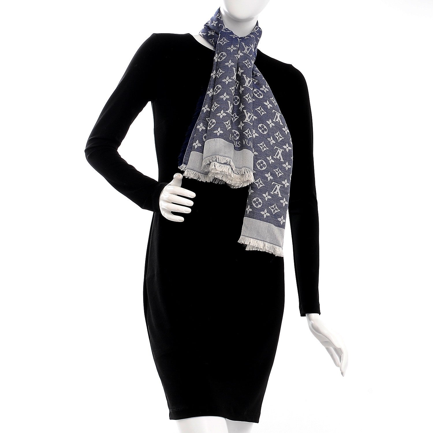 Louis Vuitton Silk Wool Monogram Denim Shawl Blue 2 of 5