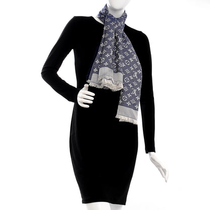 Louis Vuitton Silk Wool Monogram Denim Shawl Blue 2 of 5