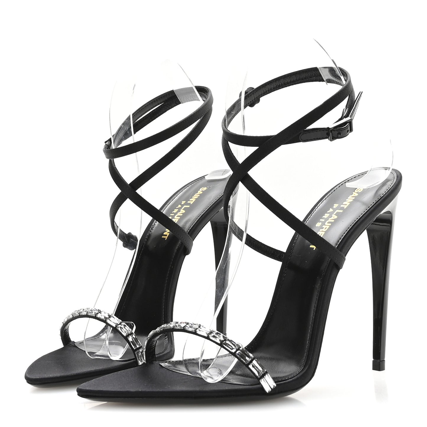 Crepe Satin Crystal Satine 110 Sandals 38.5 Black