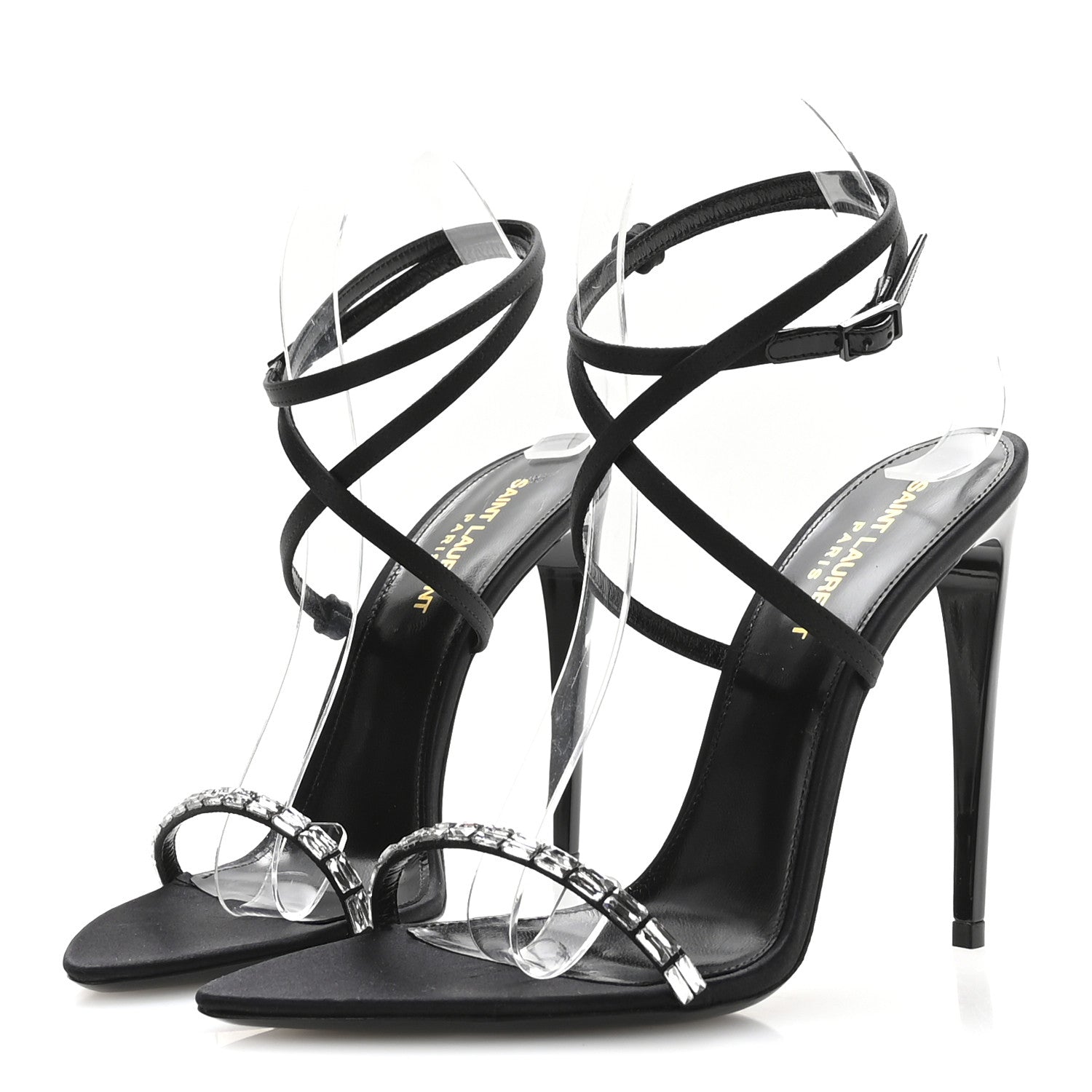 Saint Laurent Crepe Satin Crystal Satine 110 Sandals 38.5 Black 4 of 8