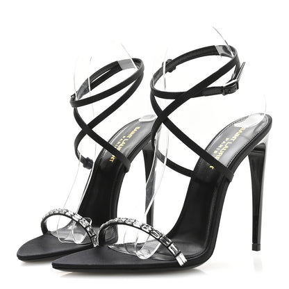 Saint Laurent Crepe Satin Crystal Satine 110 Sandals 38.5 Black 4 of 8