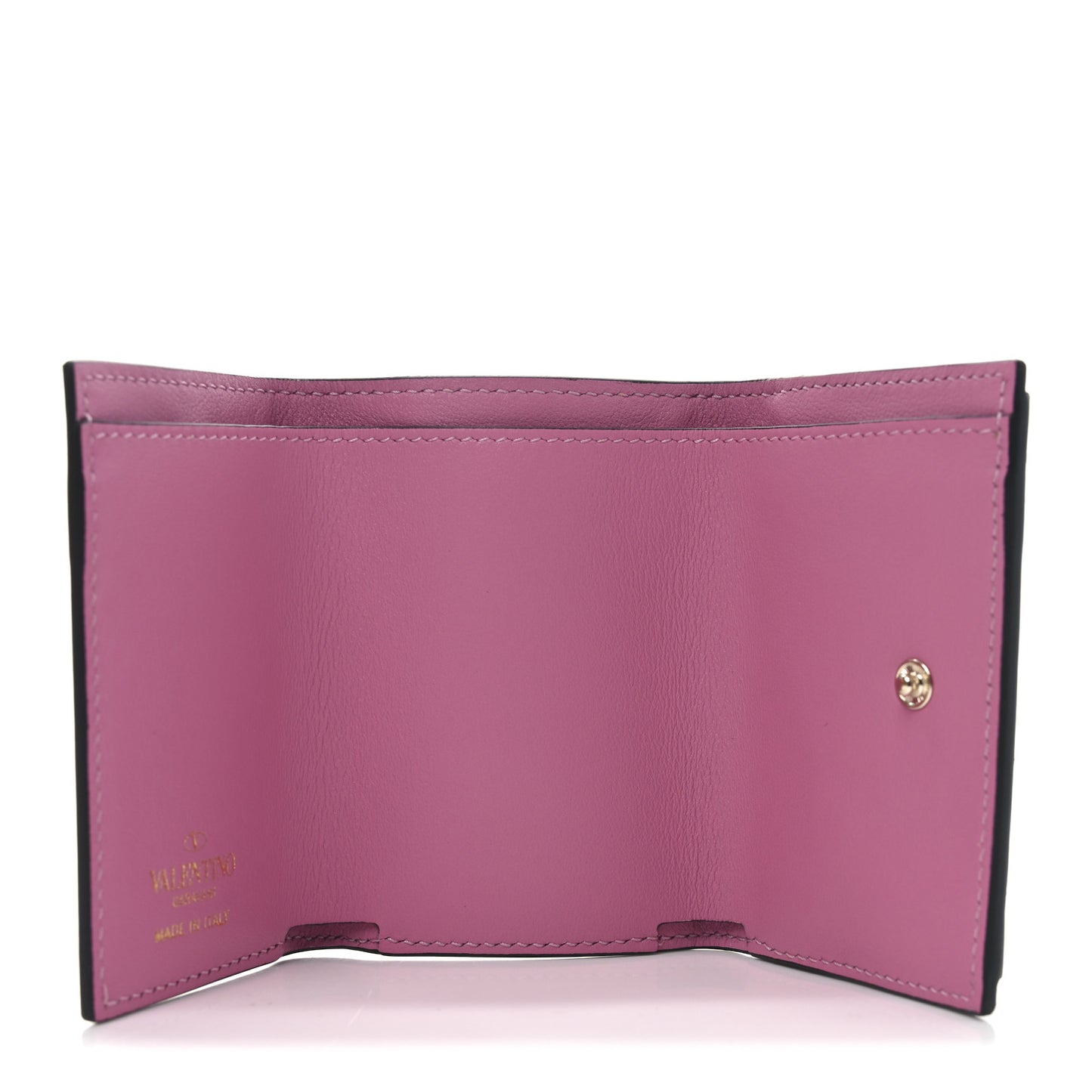 Calfskin Small Tri-Fold Rockstud Wallet Pink