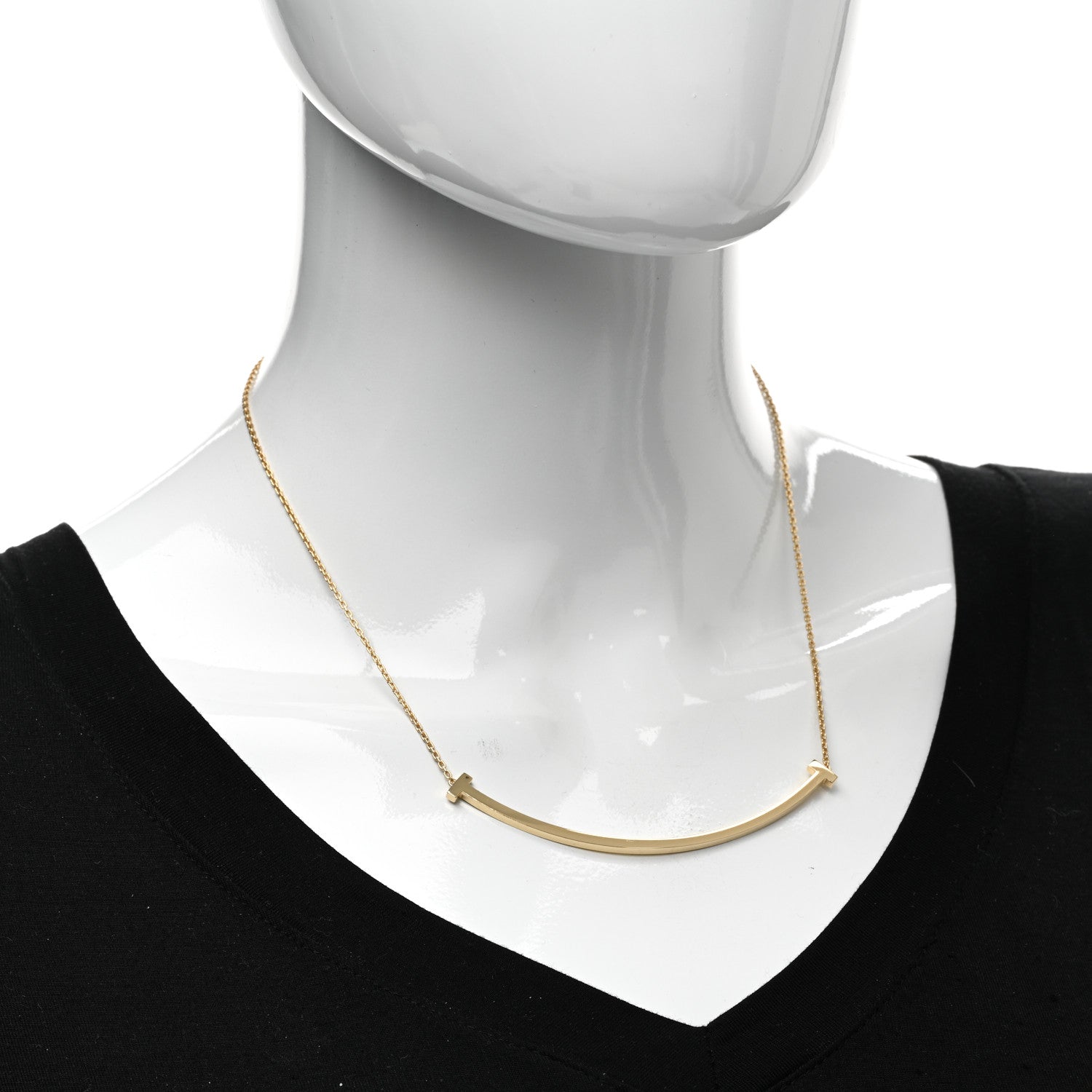 Tiffany 18K Yellow Gold Extra Large T Smile Pendant Necklace 2 of 4