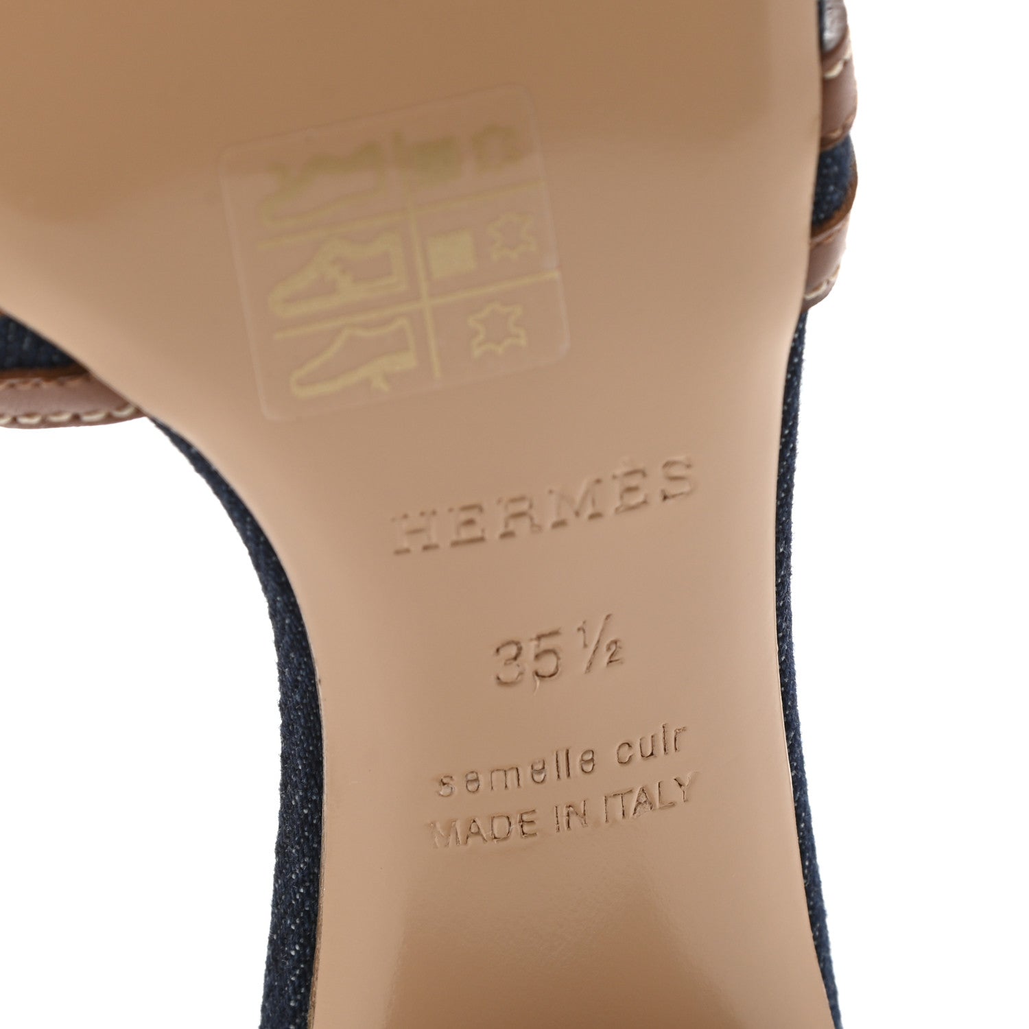 Hermes Calfskin Denim Oasis Sandals 35.5 Bleu Brut Gold 6 of 9