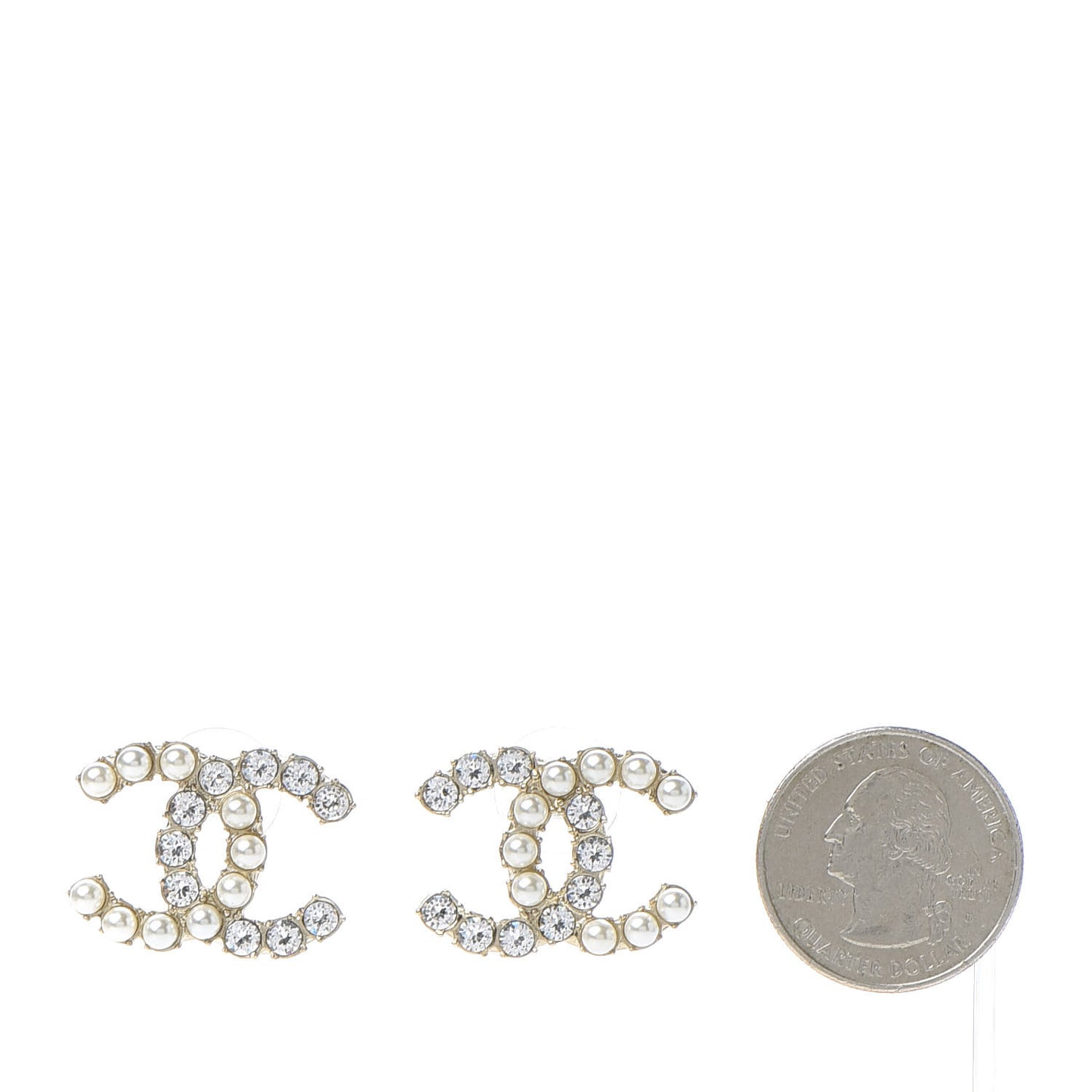 Crystal Pearl CC Dazzling Domino Earrings Gold