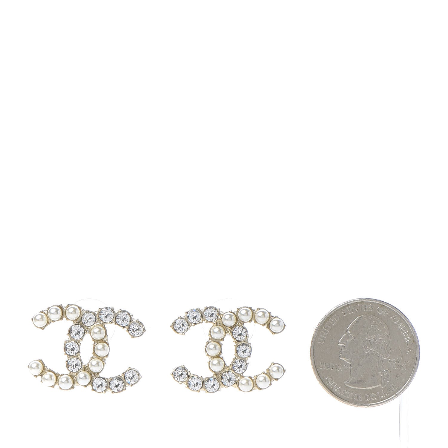 Chanel Crystal Pearl CC Dazzling Domino Earrings Gold 2 of 5