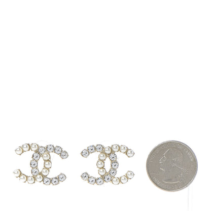 Chanel Crystal Pearl CC Dazzling Domino Earrings Gold 2 of 5