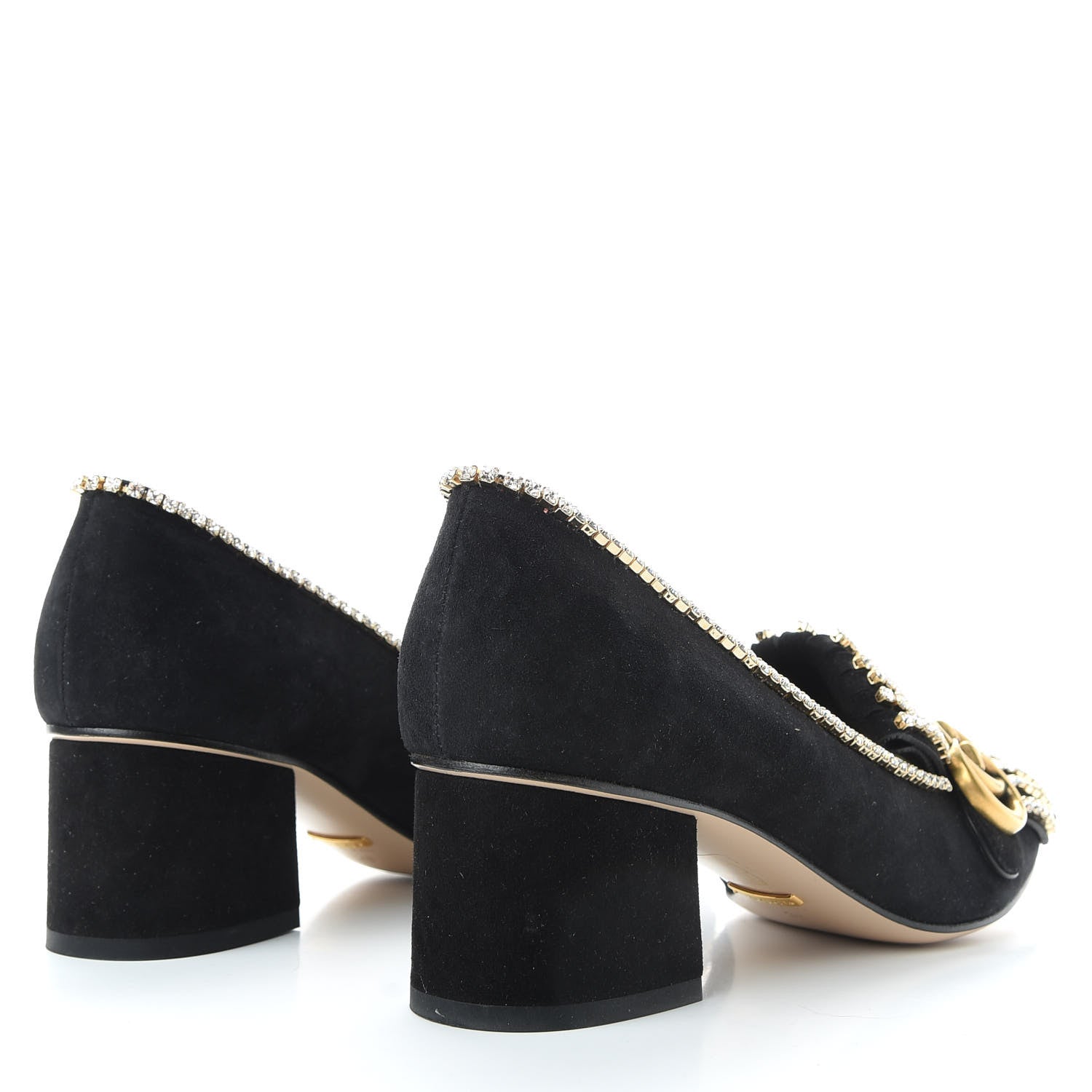 Gucci Kid Scamosciato Crystal GG Marmont Fringe 50mm Loafer Pumps 38 Black 4 of 10