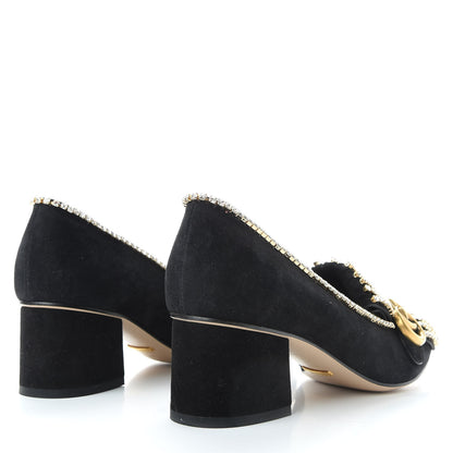 Gucci Kid Scamosciato Crystal GG Marmont Fringe 50mm Loafer Pumps 38 Black 4 of 10
