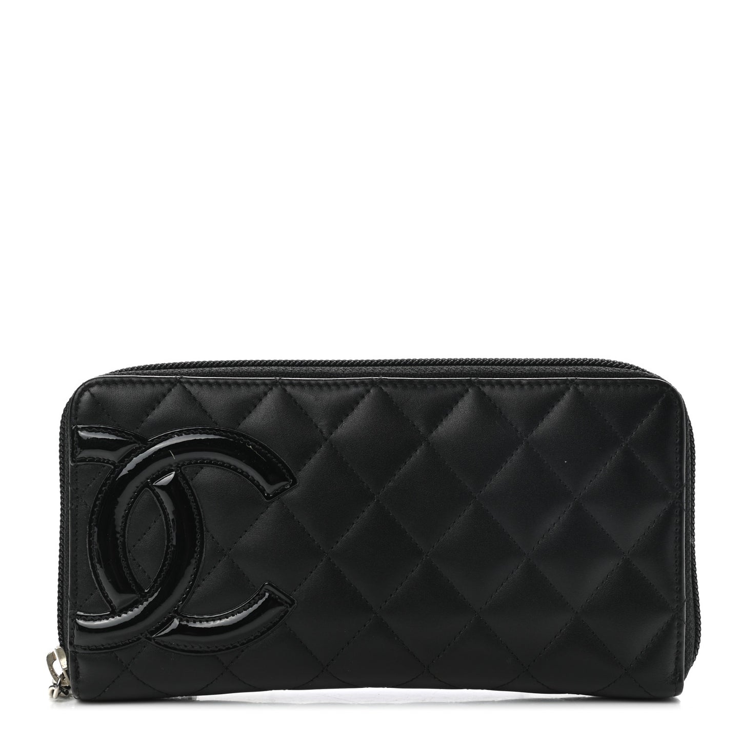 Calfskin Quilted Cambon Large Gusset Zip Around Wallet Black