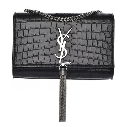 Saint Laurent Calfskin Crocodile Embossed Monogram Small Kate Tassel Satchel Black 1 of 7