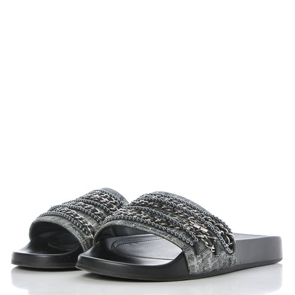 Chanel Fantasy Lambskin Pearl Chain Flat Sandals 40 Silver Black 3 of 9
