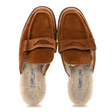 Suede Shearling Ronnie Flat Mules 39.5 Tan Natural