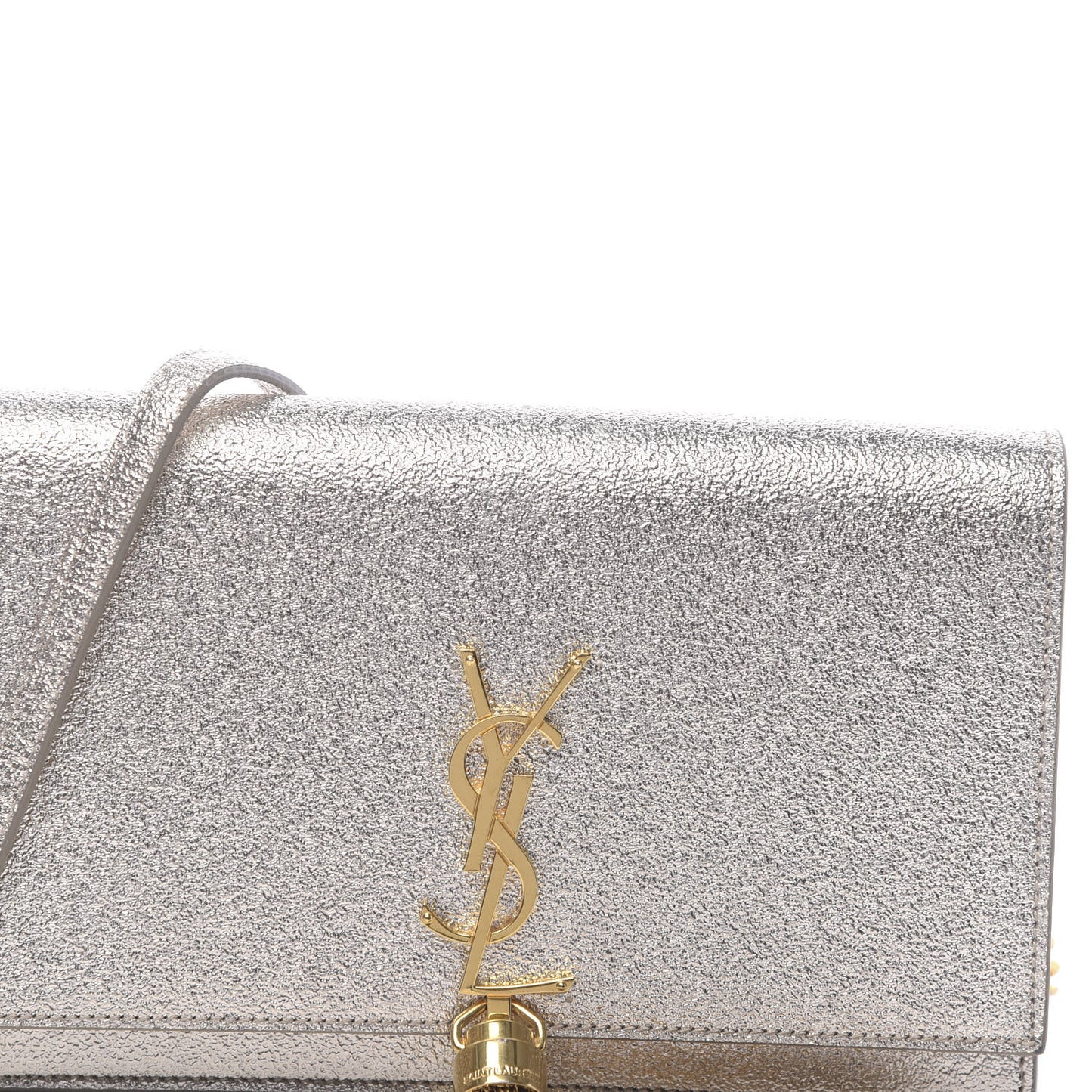 Metallic Calfskin Classic Monogram Kate Tassel Chain Wallet Platine