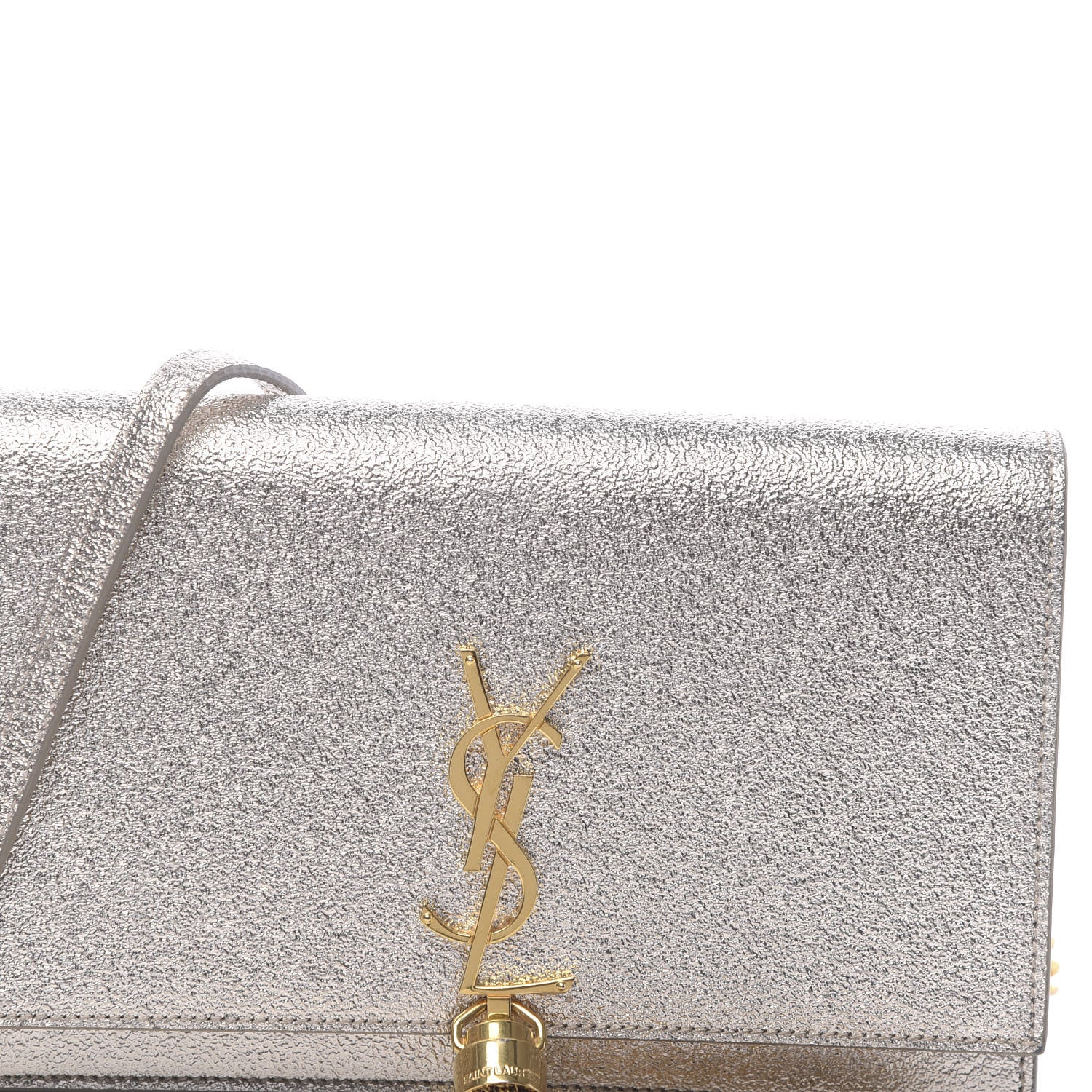 Saint Laurent Metallic Calfskin Classic Monogram Kate Tassel Chain Wallet Platine 10 of 12