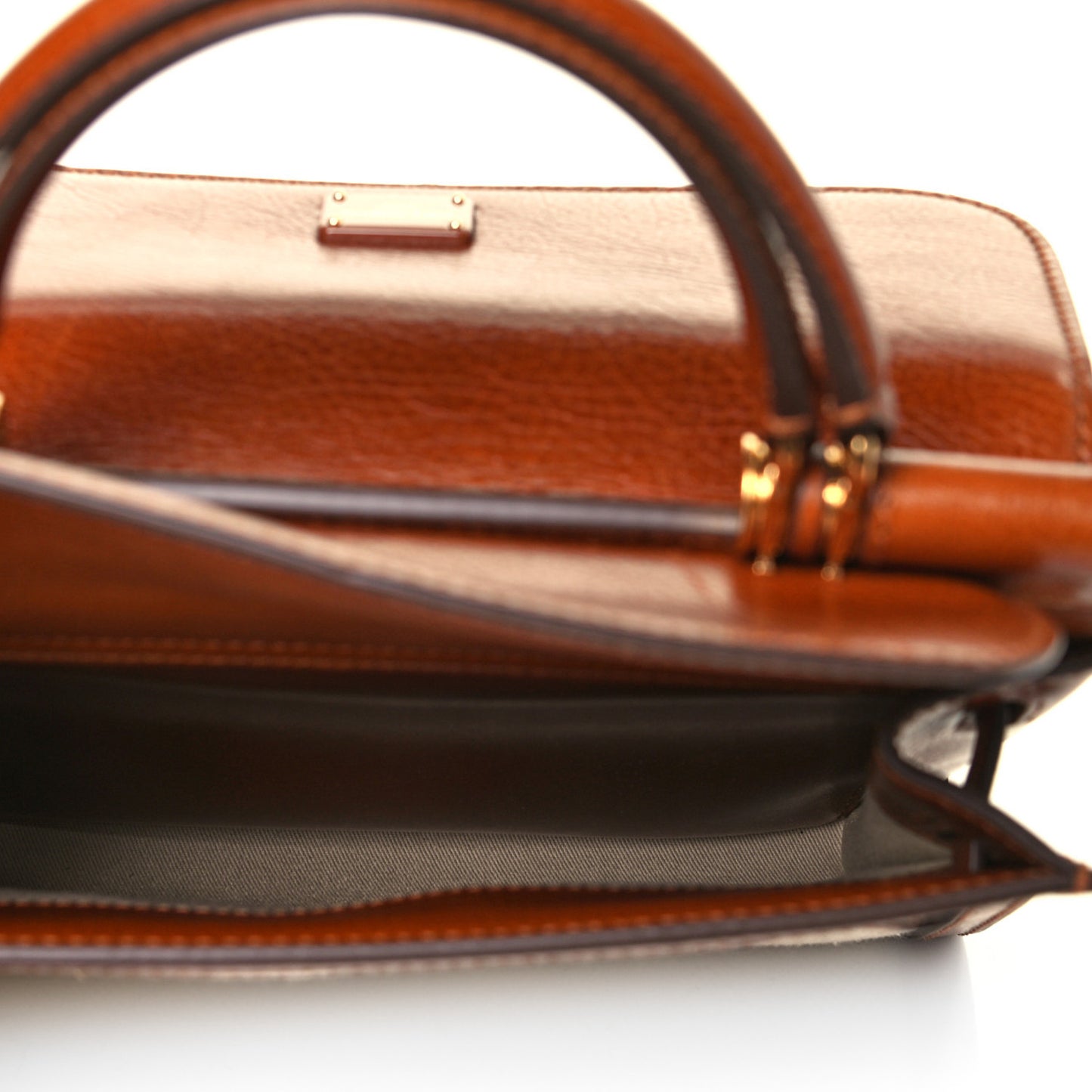 Canvas Calfskin Small Sicily 58 Satchel Brown Beige