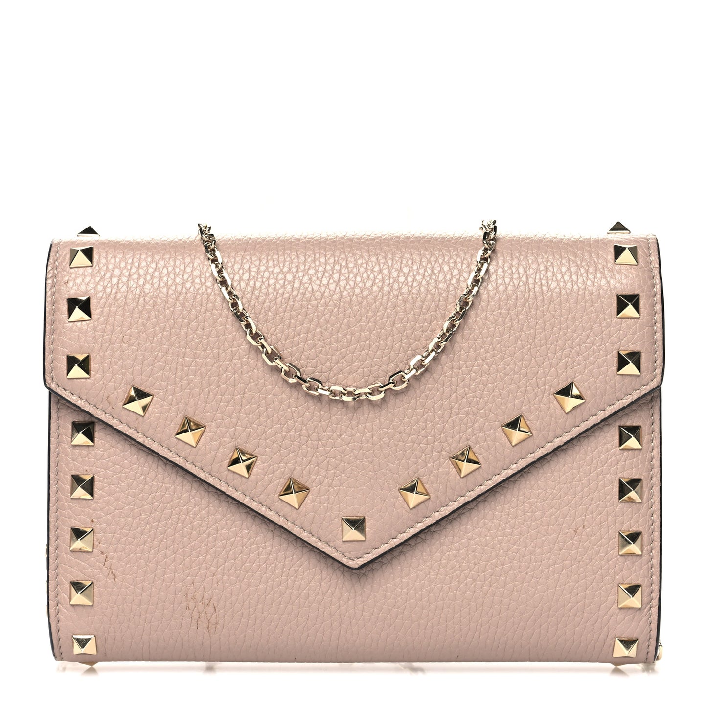 Pebbled Calfskin Rockstud Envelope Wallet on Chain Poudre