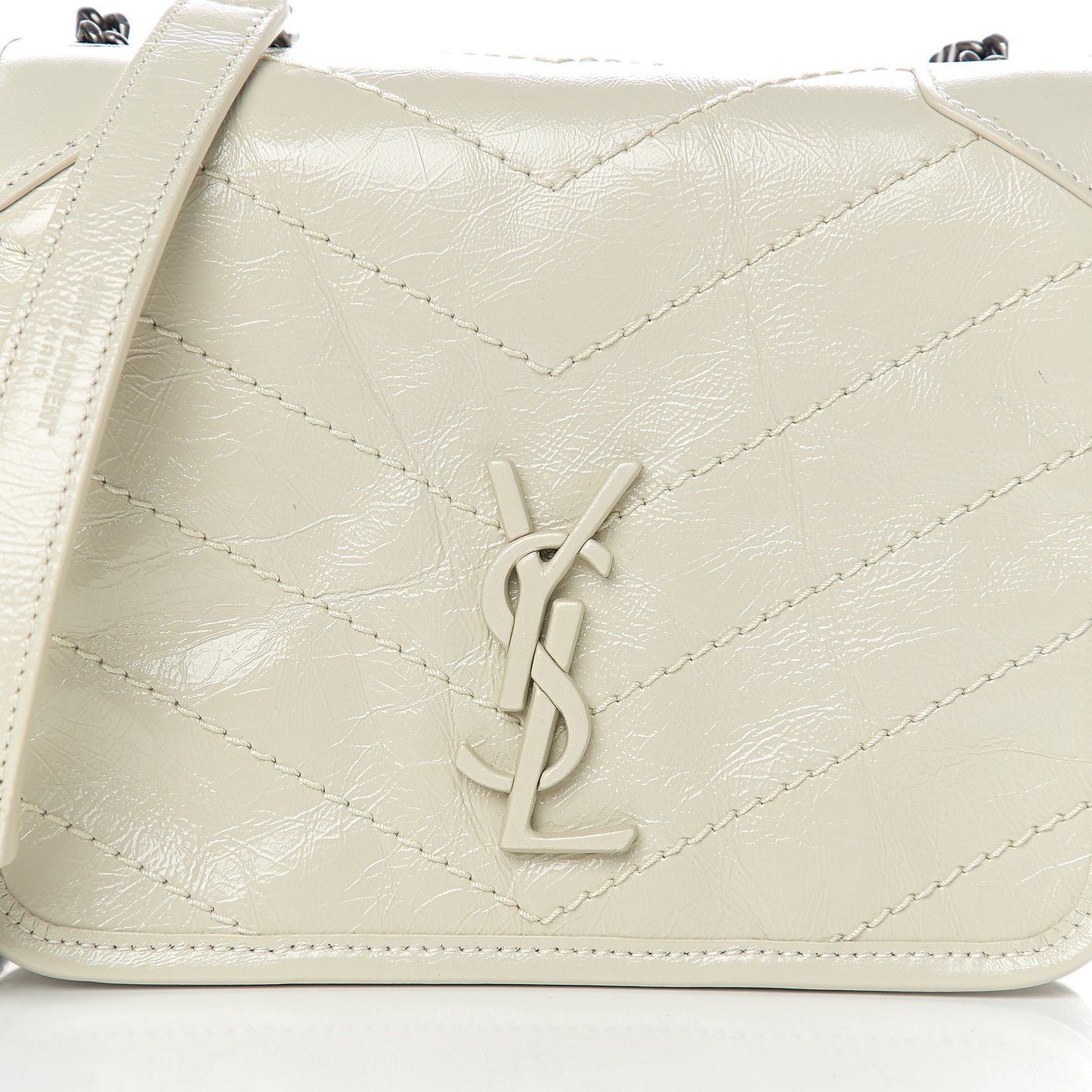 Crinkled Calfskin Matelasse Monogram Niki Chain Wallet Crema Soft