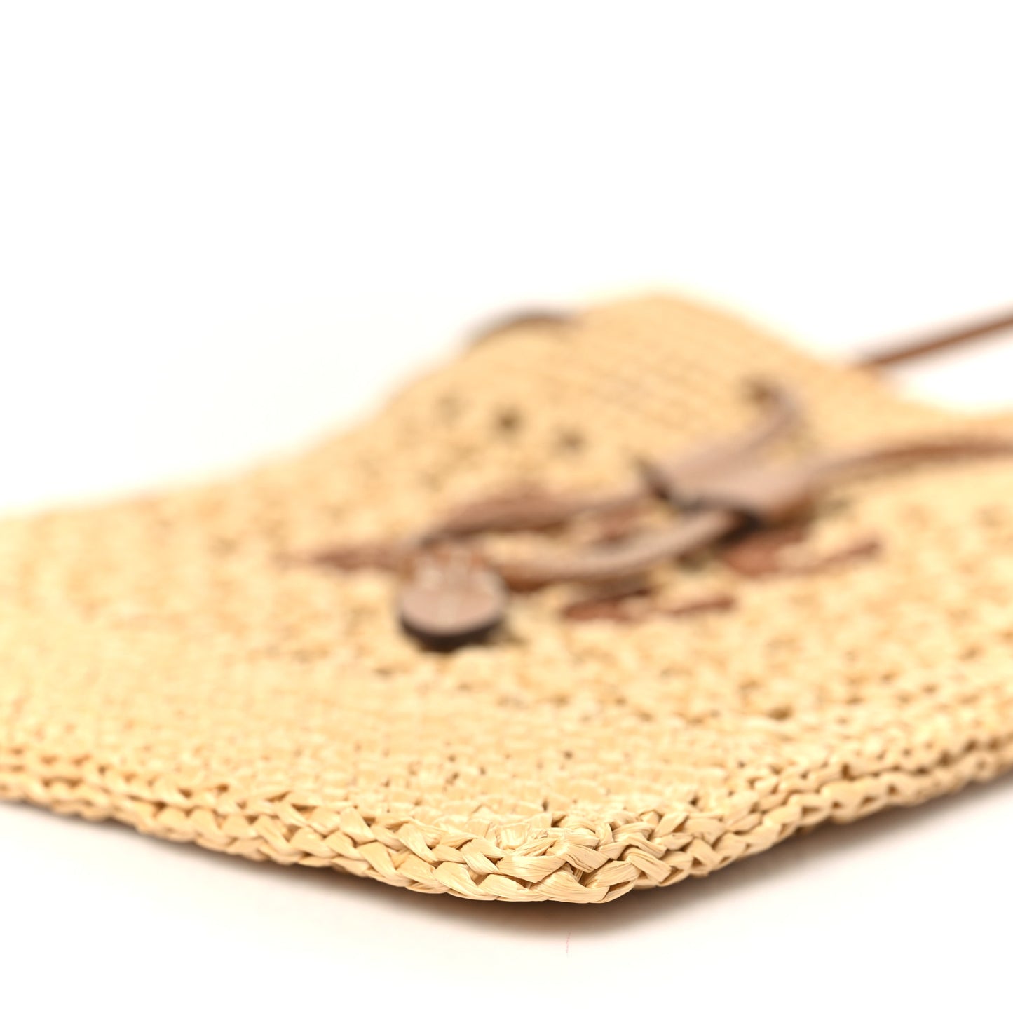 Raffia Crochet Drawstring Pouch Naturale Cognac