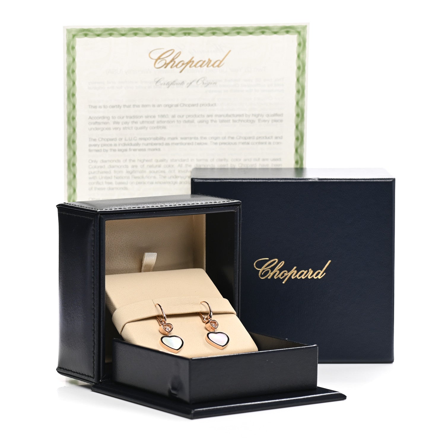 Chopard 18K Rose Gold Diamond Mother of Pearl Floating Happy Diamonds Hearts Earrings 6 of 6