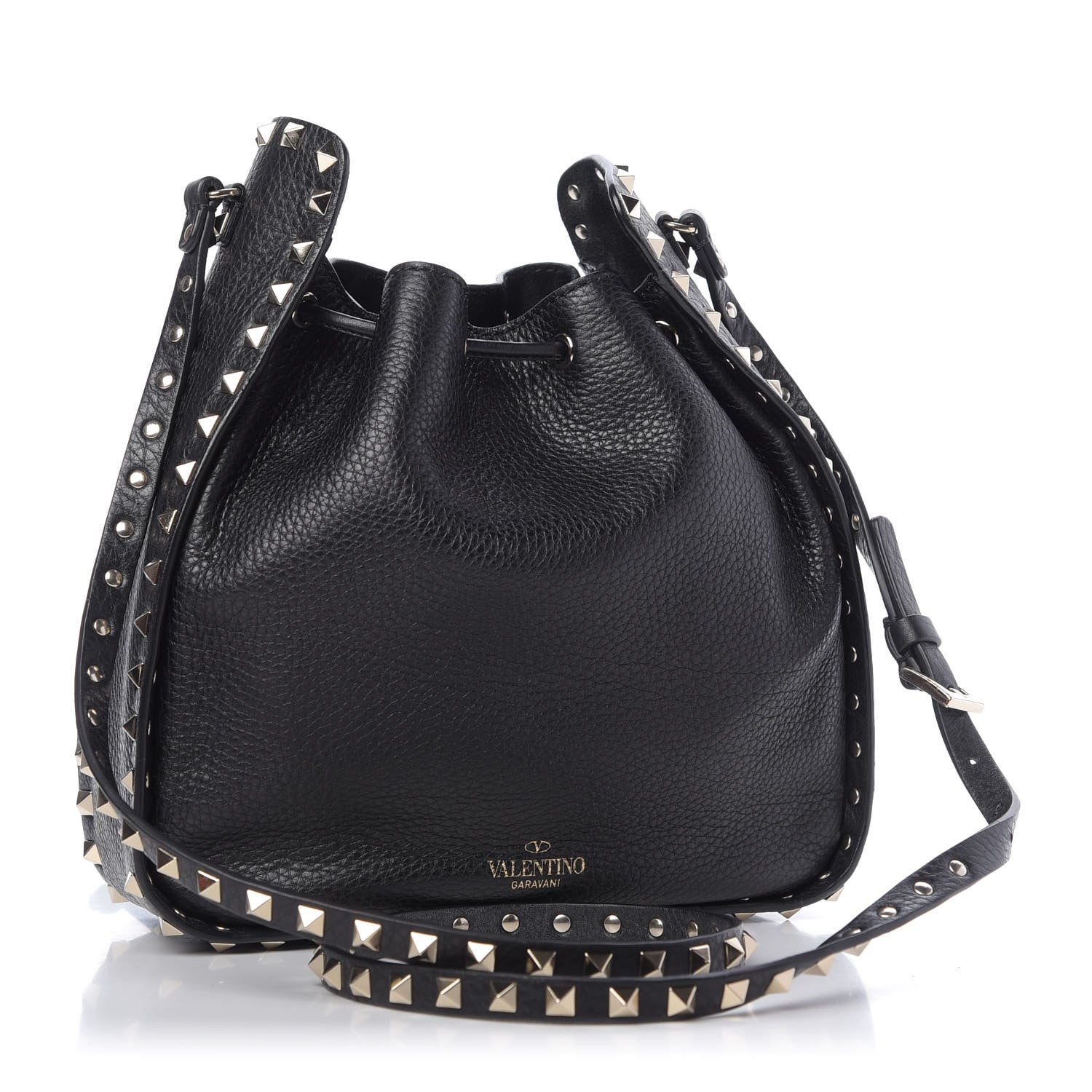 Valentino Garavani Grained Calfskin Rockstud Bucket Bag Black 3 of 9