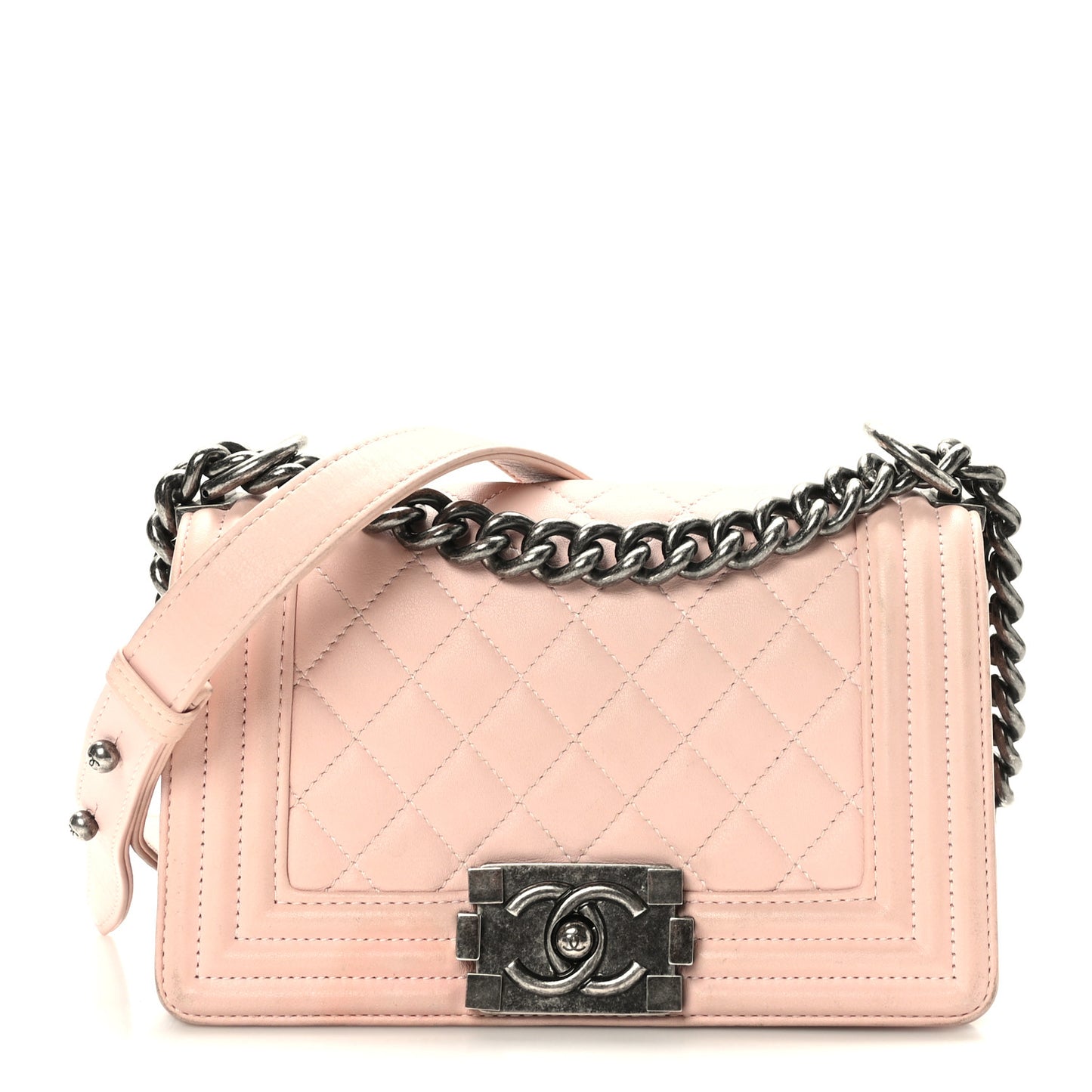 Lambskin Quilted Small Boy Flap Light Pink