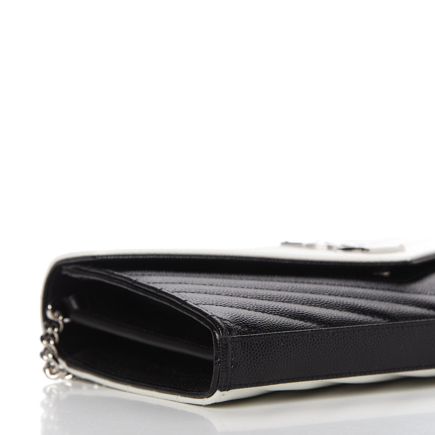 Grain De Poudre Matelasse Chevron Bi-Color Monogram Chain Wallet White Black