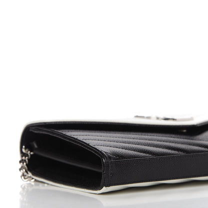 Saint Laurent Grain De Poudre Matelasse Chevron Bi-Color Monogram Chain Wallet White Black 6 of 9