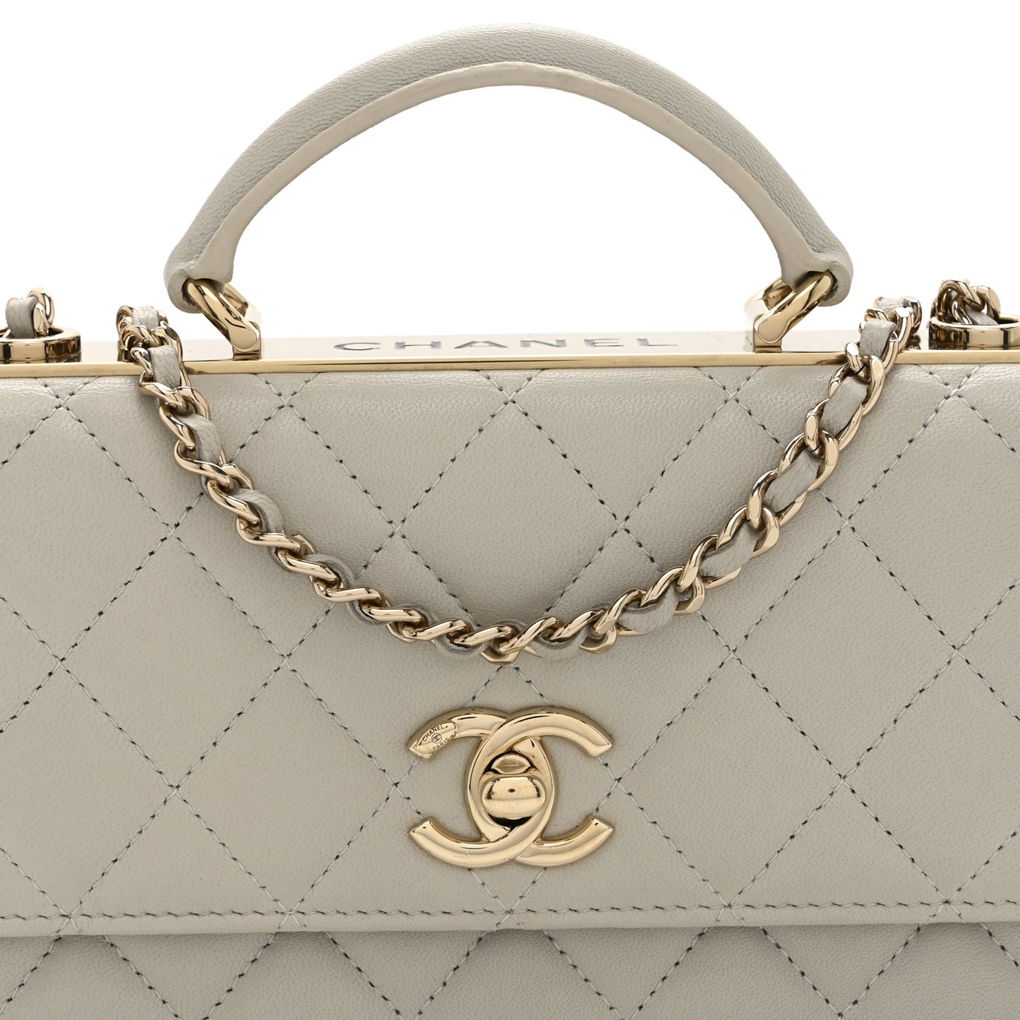Lambskin Quilted Trendy CC Dual Handle Clutch With Chain Grey