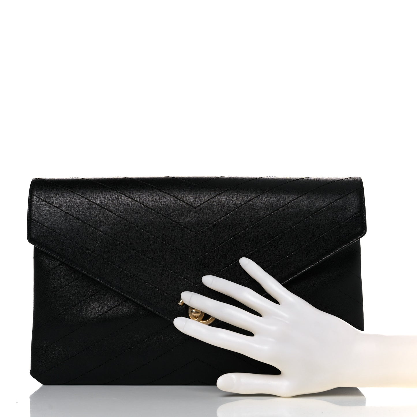 Lambskin Chevron Quilted Envelope Clutch Black