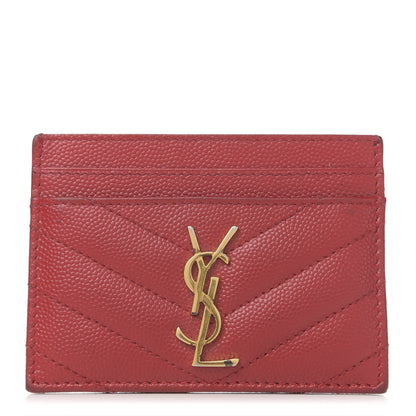 Saint Laurent Grain De Poudre Matelasse Chevron Monogram Credit Card Case New Red 1 of 10