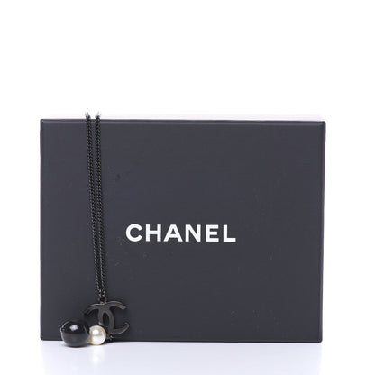 Chanel Resin CC Pearl Drop Necklace Ruthenium Black 5 of 5
