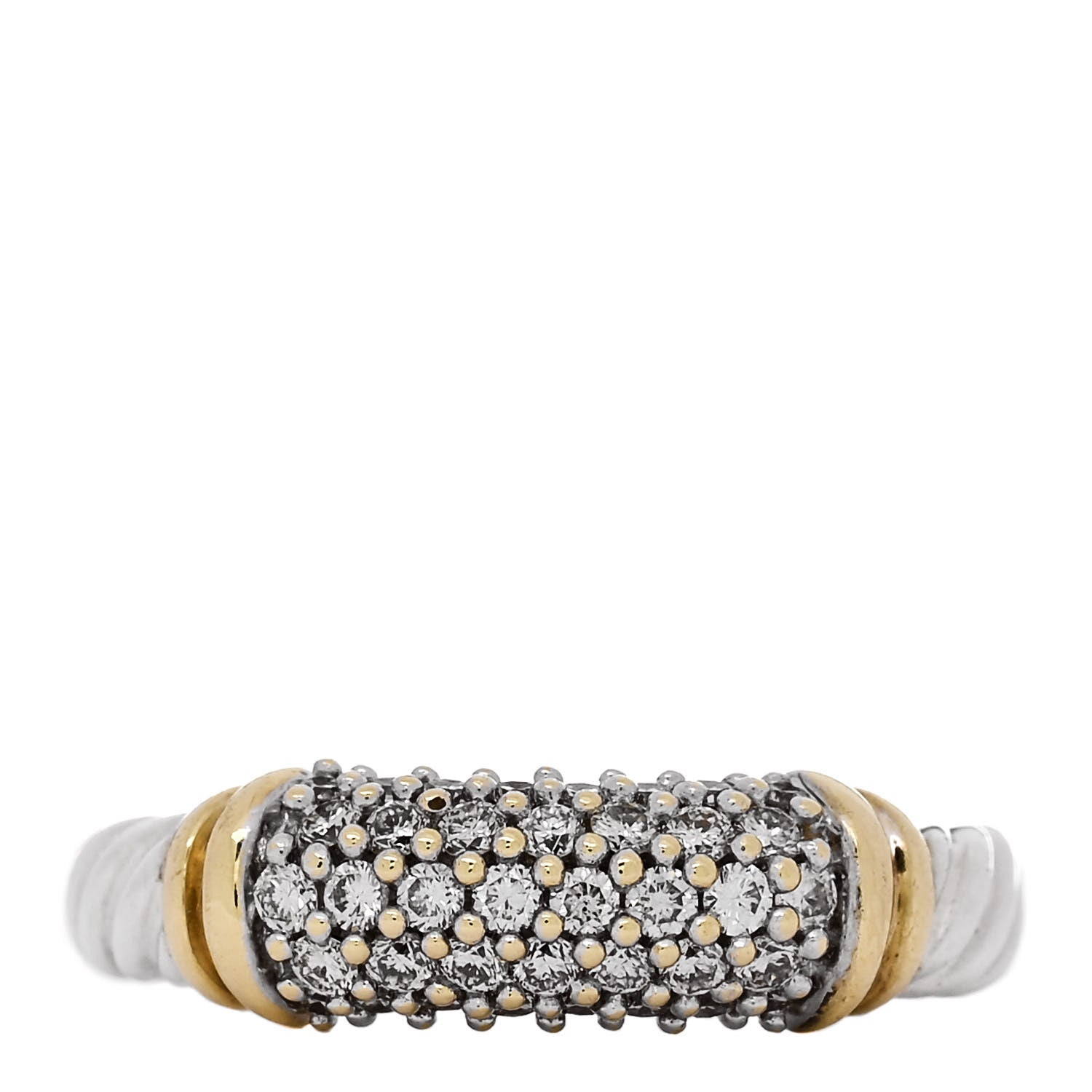 David Yurman Sterling Silver 18K Yellow Gold Diamond 6mm Metro Cable Ring 51 5.75 1 of 4