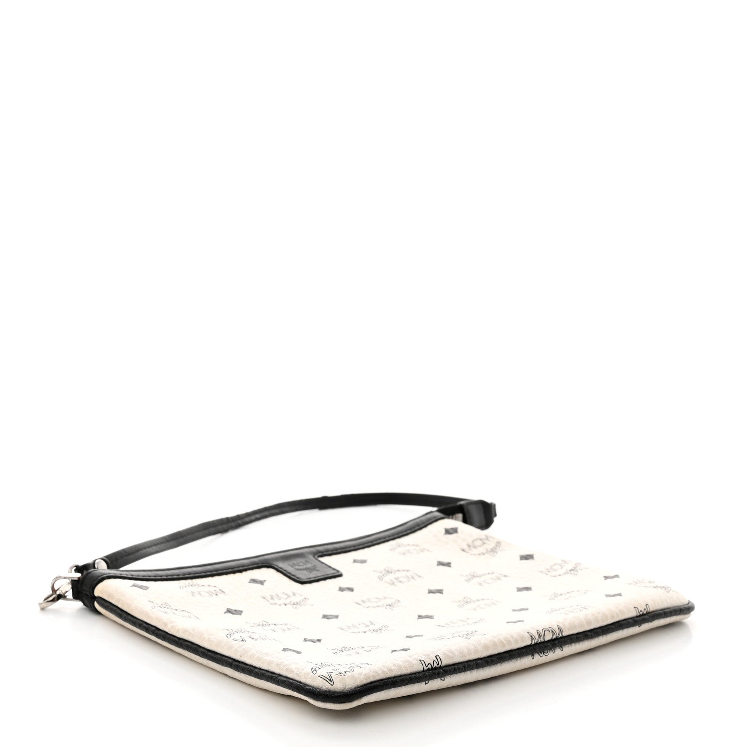 MCM Visetos Liz Shopper Tote Pouch White Black 4 of 6