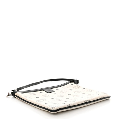 MCM Visetos Liz Shopper Tote Pouch White Black 4 of 6