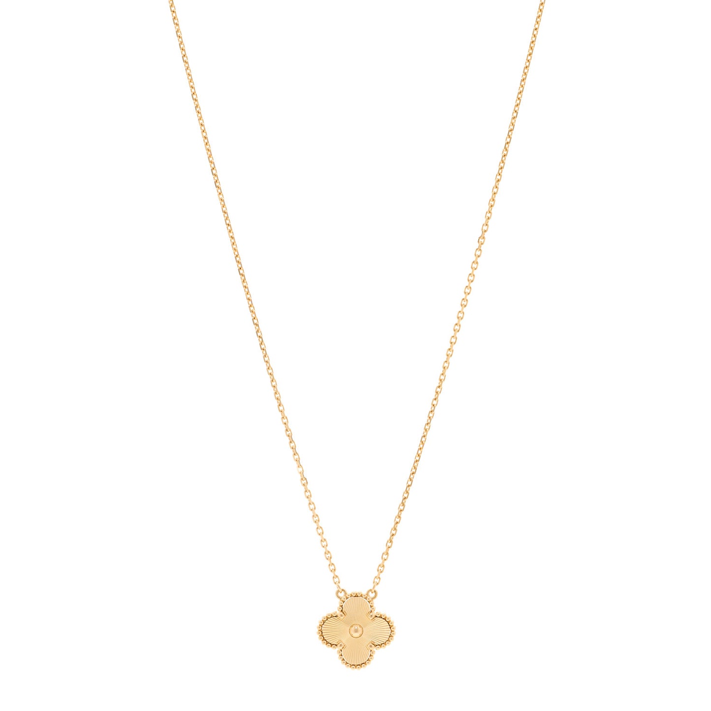 18K Yellow Gold Guilloche Vintage Alhambra Pendant Necklace